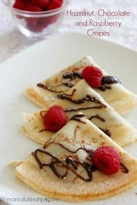 hazelnut, chocolate, and raspberry crepes