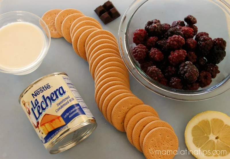 La Lechera, crema para batir, galletas marías, zarzamoras, chocolate y limón. 