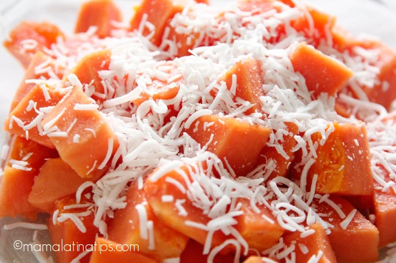 chopped papaya with coconut.