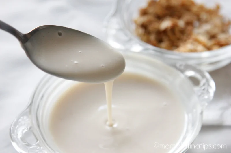 yogurt & vanilla cream pouring from a spoon.