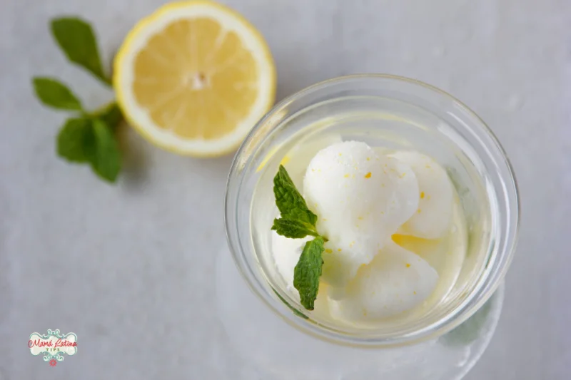Nieve de menta y limón en una copa