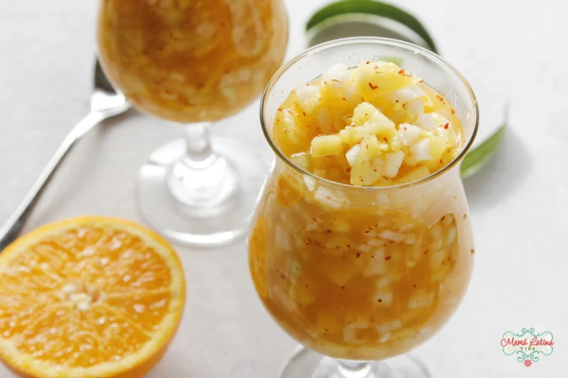 gazpacho de piña y pepino en vaso